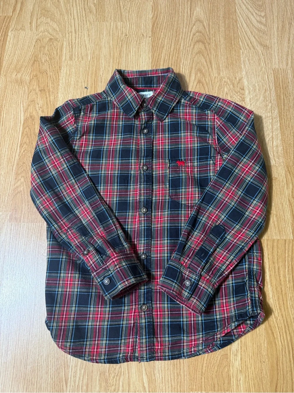 Carter's Boy's Red and Navy Plaid Button-Down Shirt - Size 7